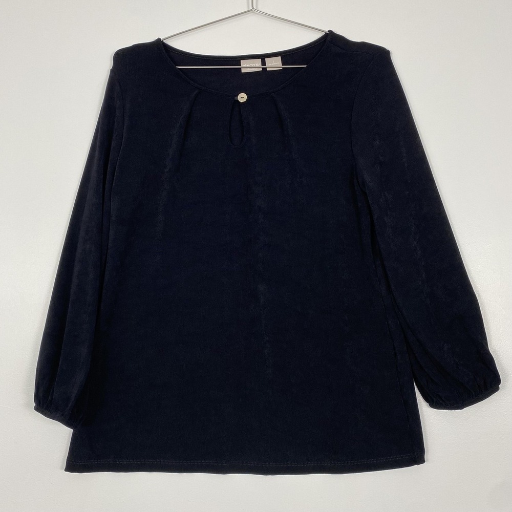 Chico's Shirt Womens 8/10 Black Travelers LongSleeve Scoop Neck Tunic Top Liquid
